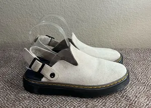DR MARTENS Carlson Mules Shoes CREAM WARM SAND SUEDE LEATHER SZ 7L Boho Preppy thumbnail 1