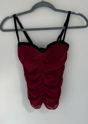 Edikted Moira Mesh Bra Top in Burgundy thumbnail 1