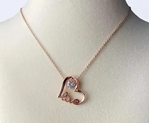 Rose Gold Plated Sterling Silver Floating Heart Love Necklace NIB thumbnail 1