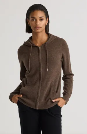 Quince Mongolian Cashmere Full Zip Hoodie Sweater Brown Womens XS NWT thumbnail 1
