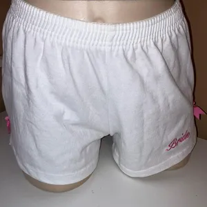 Bride Size Medium White with Pink Ribbon on Side Elastic Waist Shorts.nNew thumbnail 1