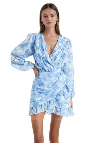 Showpo blue floral long sleeve mini dress wedding spring feminine ruffle thumbnail 1