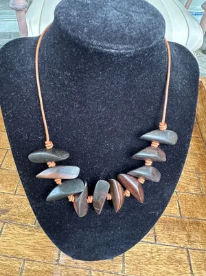 Peyote Bird carved Wood Leather Cord Sterling silver Necklace‎ 15" VGUC vintage thumbnail 1