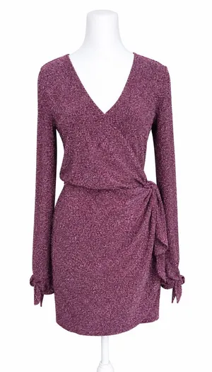 Show‎ Me Your Mumu Kimora Mini Dress S Pink Shimmy Shine Metallic Wrap NWT thumbnail 1