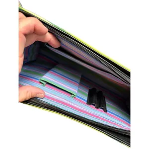 Colorful Striped Handbag With Black Handles & Zip Closure thumbnail 3