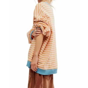NWOT Free People We The Free Women’s Classic Striped Crew Latte Combo Sz L thumbnail 3