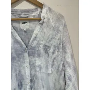 Aerie Blue Gray Tie Dye Button Front‎ Cotton Oversized Shirt Size M thumbnail 4