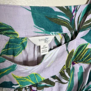 Womwns Blouse Boho Tropical Square Neck Ruffle 1X Maximalist Peasant Boho Resort thumbnail 4