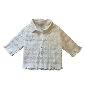 Anthropologie Maeve Smocked Button-Front Top Vanilla White Medium thumbnail 2
