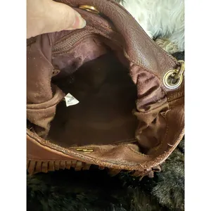 Marta Ponti Cognac brown Genuine Leather Fringe Boho Hobo Shoulder Bag 11.5x11 thumbnail 6