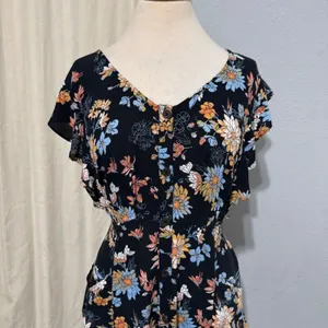 Xhilaration Black Floral Button Front Midi Dress XXL Flutter Sleeve Pockets Boho thumbnail 4