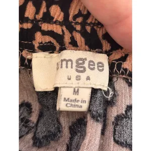 Umgee Animal Print Smocked Waistband Tiered Mini Skirt M Tan‎ Black Leopard thumbnail 6
