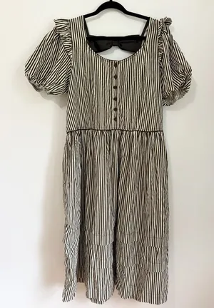 Free People Collier Cord Midi Dress Striped Printed Back Bow Scoop Neck M thumbnail 1