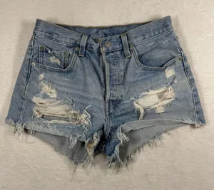 Levis Premium 501 Original Shorts Womens 27 Light Wash Blue‎ High Rise Cut Off E thumbnail 1