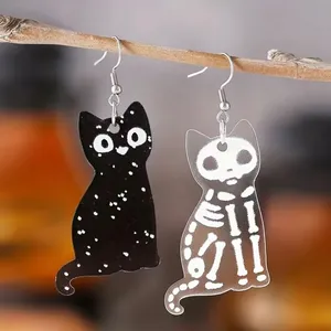 Acrylic Ear Jewelry Black Cat & White Cat Skeleton Design Asymmetric Earrings Re thumbnail 1