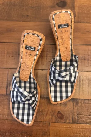 STUART WEIRZMAN‎ Gingham Knot Cork Slide Sandals thumbnail 1