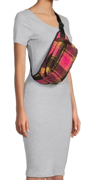 Women’s hands‎ free rectangular fanny pack pink plaid thumbnail 1