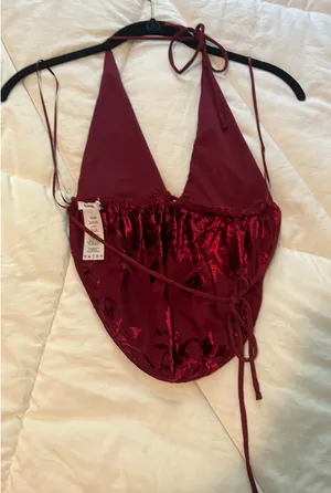 Garage Burgundy Velvet Roses Open Back Summer Top thumbnail 4