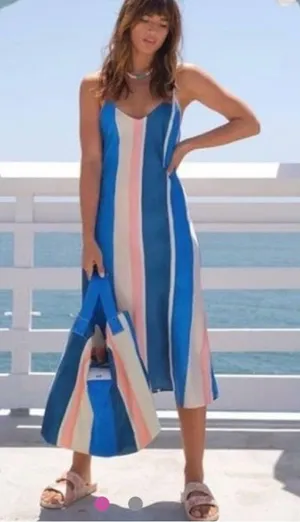Lemlem x H&M blue striped satin dress size Small NWT #33 thumbnail 1