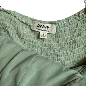 Privy‎ Sage Green Crochet Hi Lo Dress Womens Small Cami Strap Smocked Boho Lace thumbnail 3