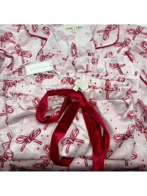 Simply Southern Candycane Bow Christmas Pajama Set Pink Satin XL Holiday PJs NWT thumbnail 13