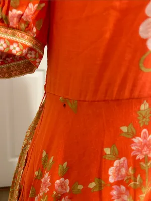A Loves A Floral Puff-Sleeve Orange Belted Linen Mini Dress New Size Small thumbnail 12