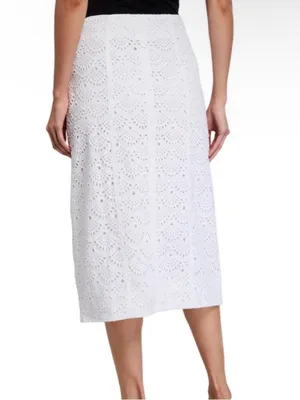 Tanya Taylor Cream Lace bohemian crochet Button-Front Women's midi Skirt size 2 thumbnail 3