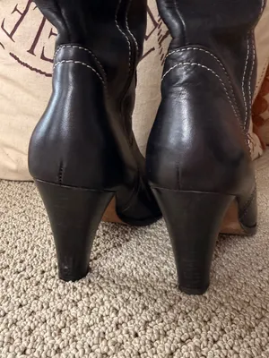 Circa Joan David Tall Black Leather Heeled Boots with Contrast Stitch Size 7 thumbnail 6