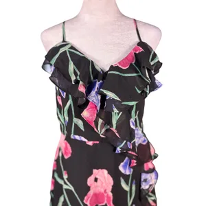 Lulus Black Floral Ruffle Maxi Dress Spaghetti Strap Flowy Women's Size M‎ thumbnail 2