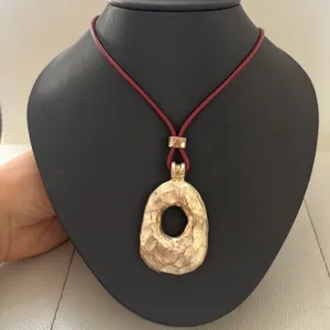 Silver Tone Necklace Burgundy Cord thumbnail 1