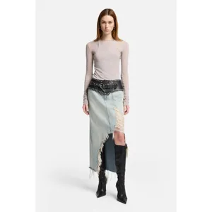 7 For All Mankind‎ Distressed Asymmetrical Denim Maxi Skirt Size 27 thumbnail 10