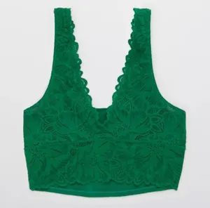 Aerie Holiday Best Lace Waffle Longline Bralette in Everglade Size M New thumbnail 2