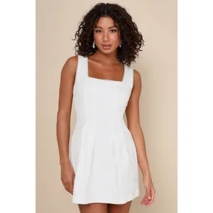 NWT Lulus Pure Hearted White Pearl Square Neck Sleeveless Mini Dress Cocktail M thumbnail 2