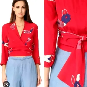 Rollas Wrap Shirt Women Small Red Floral Print Delilah‎ Blouse Boho Cottagecore thumbnail 2