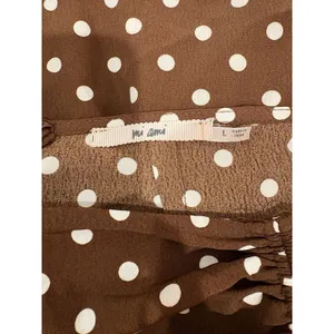 Women’s Brown and White Polka Dot Skirt Size L Trendy Summer Ruched Mini Skirt thumbnail 2