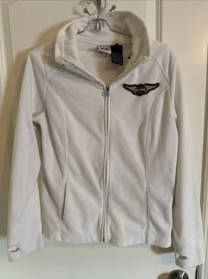 Women's Harley Davidson Cream Off White Full Zip Fleece Jacket Sz Large Moto thumbnail 1
