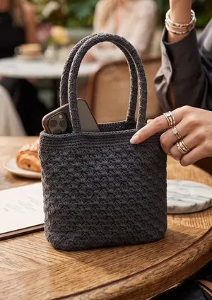 Express Paris 𖣴 Top Handle Woven Crochet Mini Handbag Bag 𖤗 Espresso Brown 𖤗 thumbnail 1