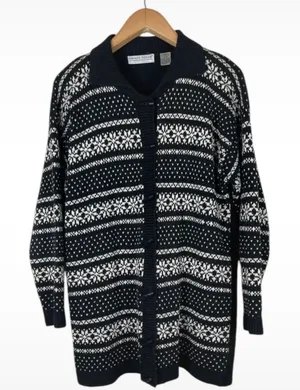 Vintage Carolyn Taylor Women’s Medium Black Cardigan Heart Floral Cottagecore thumbnail 1