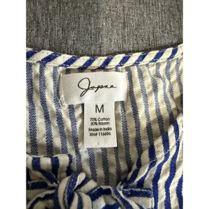 Japna Blue White Striped Tie Front Bow Puff Short Sleeve Square Neck Blouse M thumbnail 4