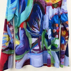 Le Galeriste Top Womens XL Blue Pink Abstract Floral Art Print Quarter Zip Mock thumbnail 3
