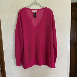 Chico's Black Label V-Neck Metallic Sweater Pink XL Women Shimmer Knit‎ Pullover thumbnail 2