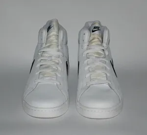 Nike white leather high tops with black swoosh thumbnail 4