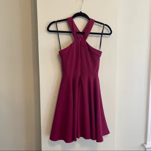 Lulu's The Way You Look Tonight Magenta Halter Skater Dress Size XS thumbnail 7