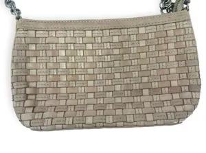 Elliot Luca Anthroplogie Woven Leather Beige Purse Shoulder Bag Small Chain thumbnail 2