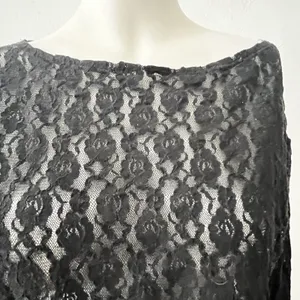 Womens Dark Romantic Sheer Lace Top L Black Long Sleeve Grunge Witchy Goth Punk thumbnail 4