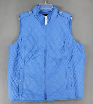 New Talbots Down Puffer Vest 2X Blue‎ Plus Preppy Quilted Fleece Lined thumbnail 1