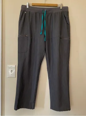FIGS 7-Pocket Adjustable Ankle Scrub Pants Zippered Back Pockets Gray Sz Large thumbnail 1