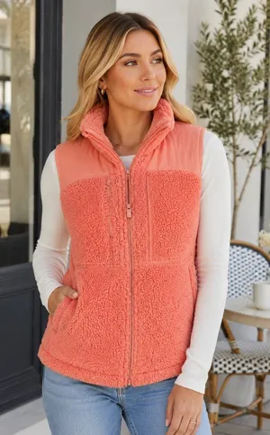 Lululemon Textured Fleece Full-Zip Vest Coral Pink Size 0 NEW thumbnail 1
