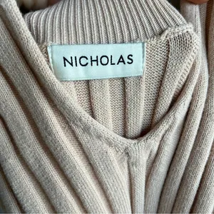 NICHOLAS Plunge‎ Neck Ribbed Cotton Knit Dress Neutral Beige Size M thumbnail 9