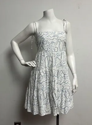 Abercrombie & Fitch Women's Tie Strap Linen-Blend Mini Small Dress Tiered Y2K thumbnail 2